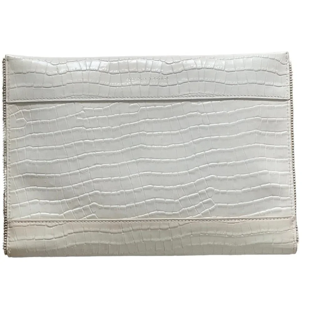 Rebecca Minkoff White Croc-Embossed Envelope Clutch